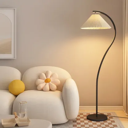 Modern Pleated Fabric White Metal 61" Floor Lamp Image - 2