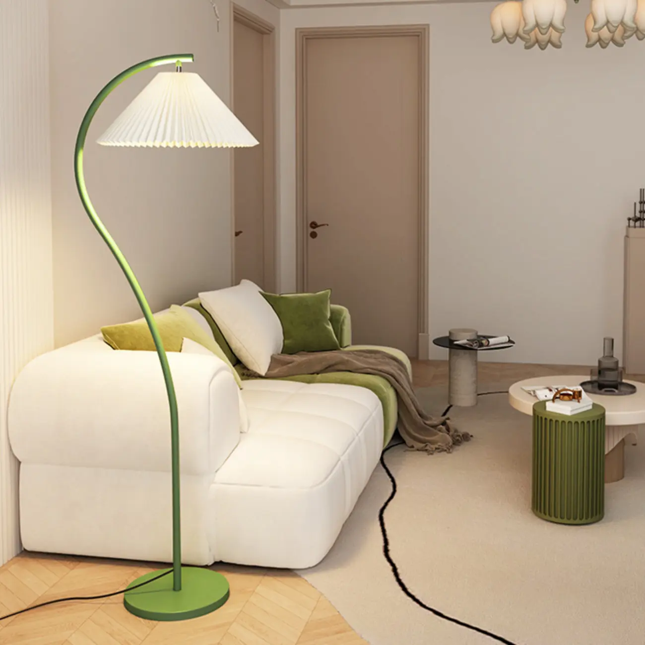 Modern Pleated Fabric White Metal 61" Floor Lamp Image - 4 | homeyfad