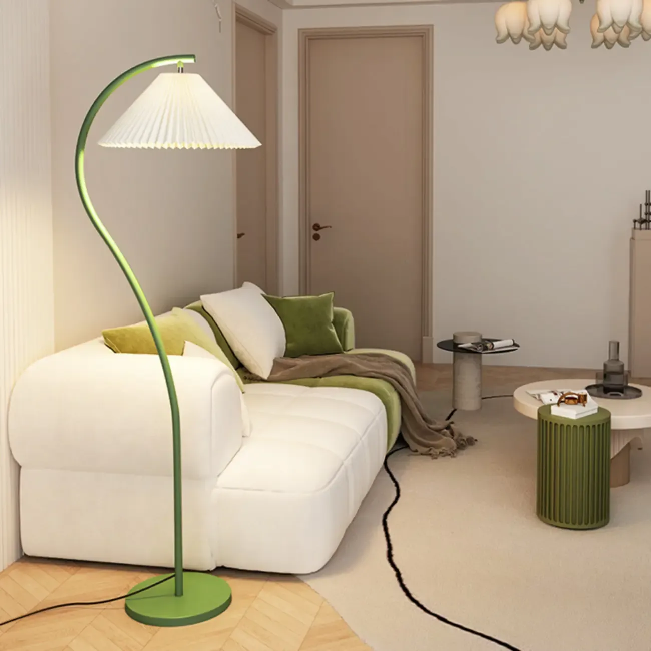 Modern Pleated Fabric White Metal 61" Floor Lamp Image - 4