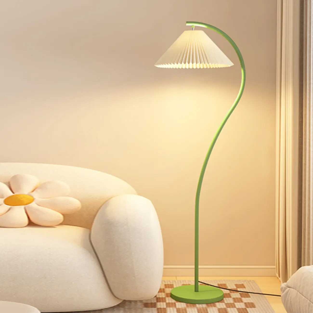 Modern Pleated Fabric White Metal 61" Floor Lamp Image - 5 | homeyfad