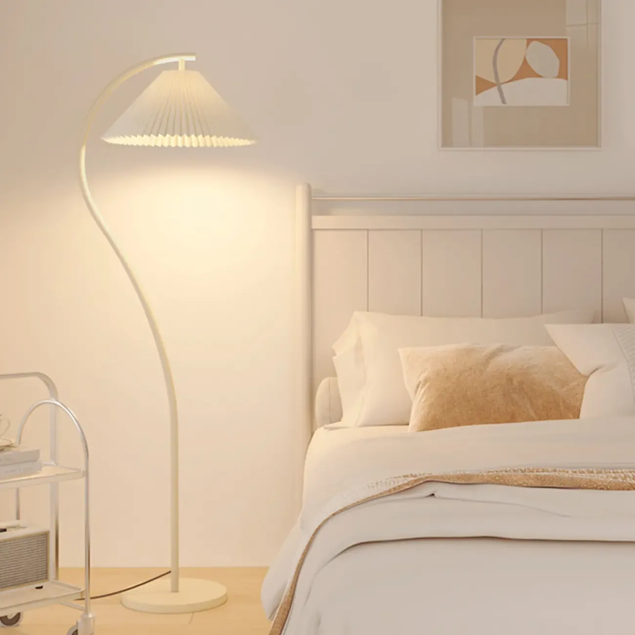 Modern Pleated Fabric White Metal 61" Floor Lamp Image - 13