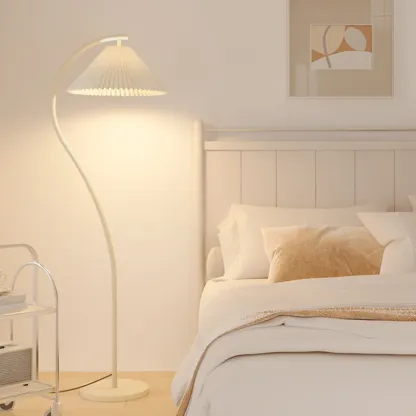 Modern Pleated Fabric White Metal 61" Floor Lamp Image - 13