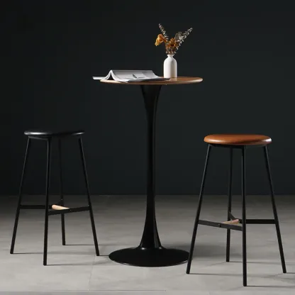 Modern Grey Wooden Round Tulip Base Bar Tables Image - 1