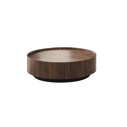 Brown Round Contemporary Wood Drawer Coffee Table Image - 5