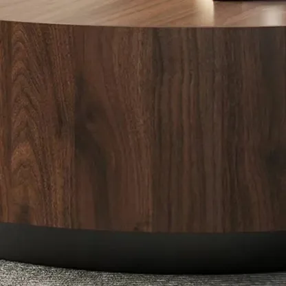 Brown Round Contemporary Wood Drawer Coffee Table Image - 6