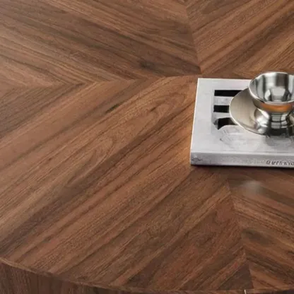 Brown Round Contemporary Wood Drawer Coffee Table Image - 7