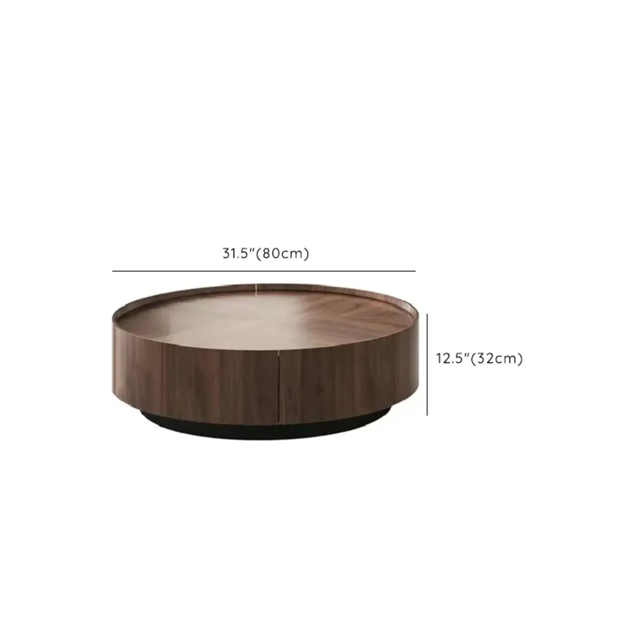 Brown Round Contemporary Wood Drawer Coffee Table Image - 11