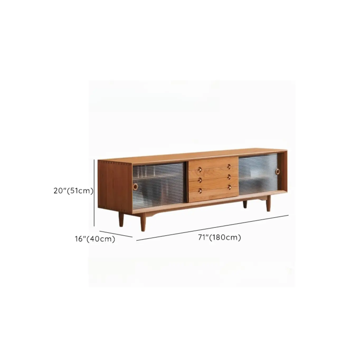 Long Scandinavian Cherry Wood TV Stand with Door Image - 16 | homeyfad