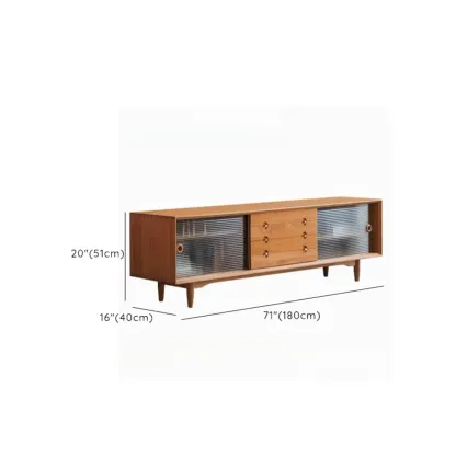 Long Scandinavian Cherry Wood TV Stand with Door Image - 16