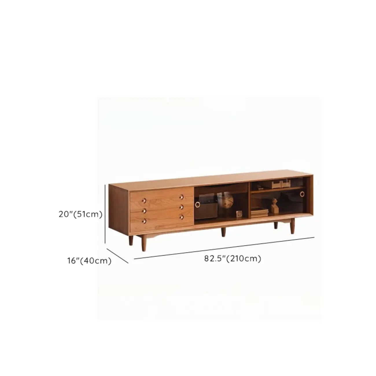 Long Scandinavian Cherry Wood TV Stand with Door Image - 17 | homeyfad