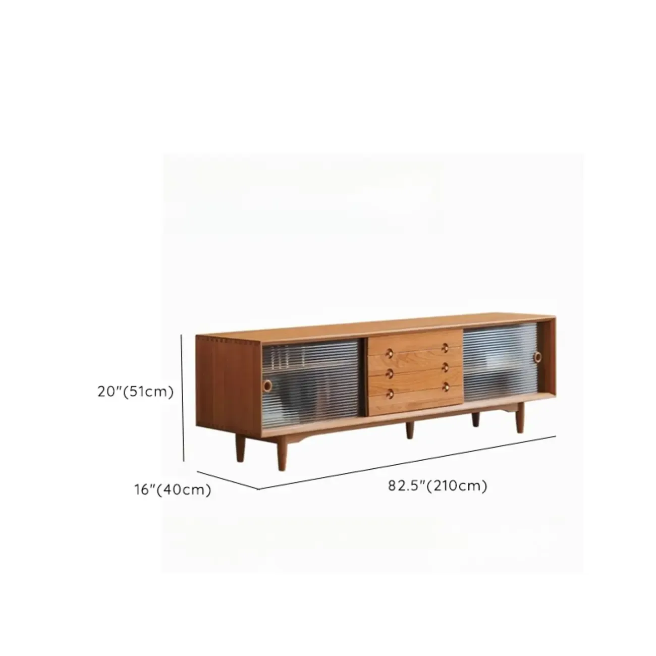 Long Scandinavian Cherry Wood TV Stand with Door Image - 18