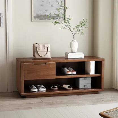 Nut-Brown Solid Wood Entryway Shoe Storage Bench Image - 1