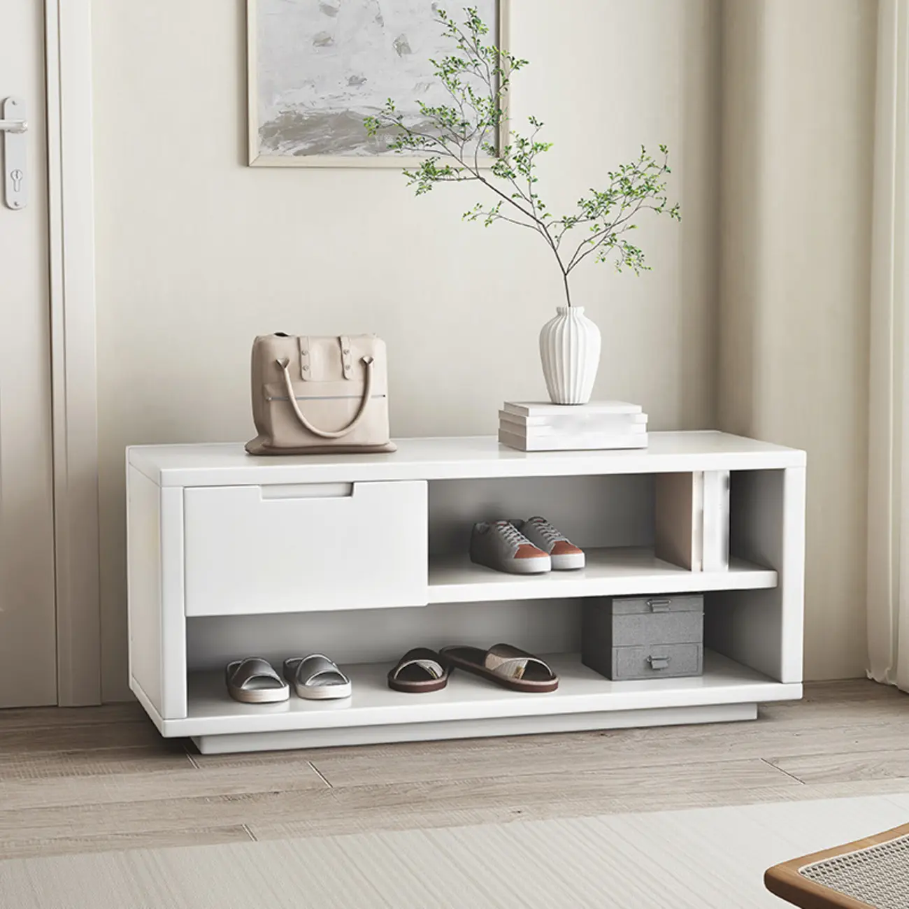 Nut-Brown Solid Wood Entryway Shoe Storage Bench Image - 2 | homeyfad