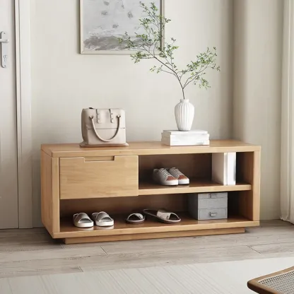 Nut-Brown Solid Wood Entryway Shoe Storage Bench Image - 3