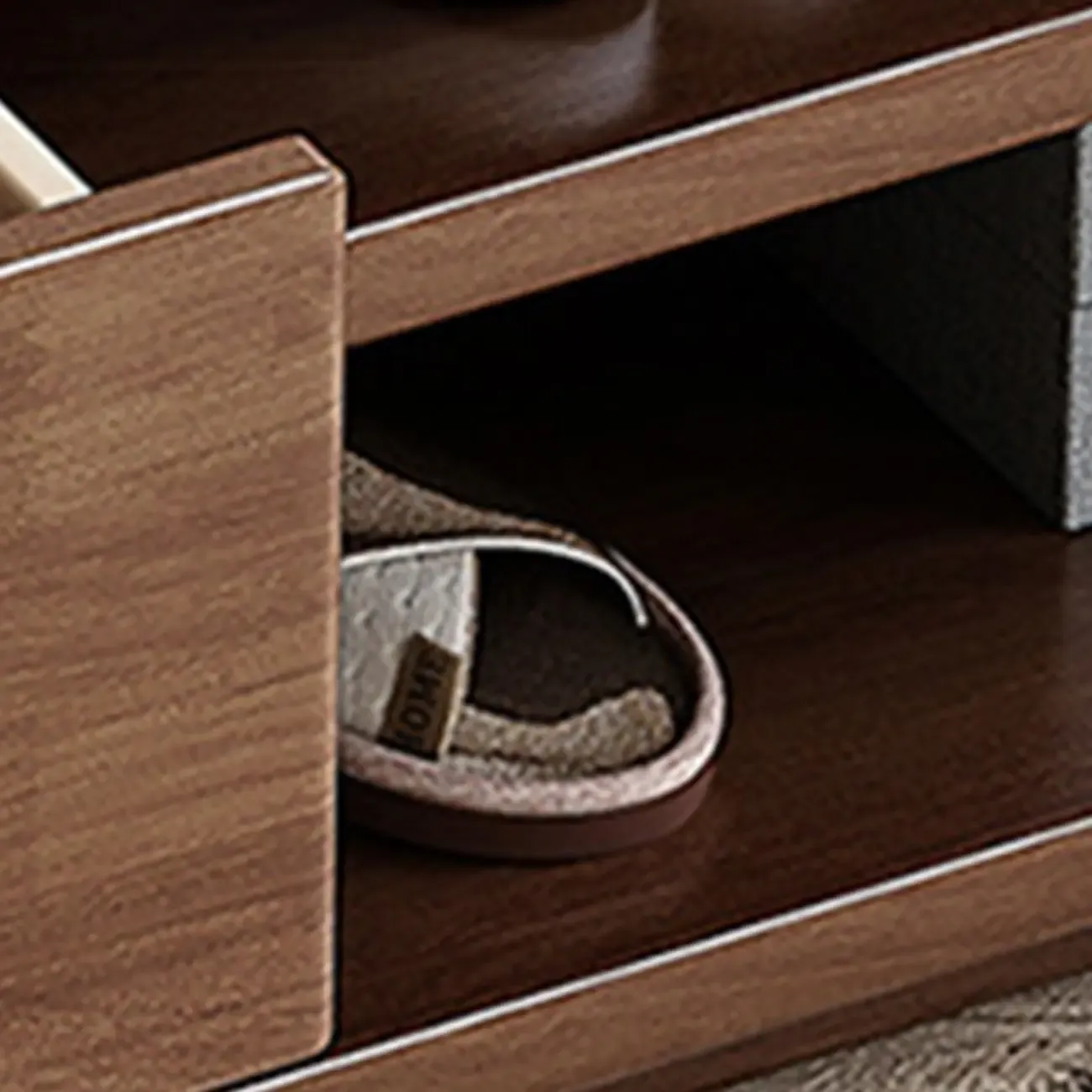 Nut-Brown Solid Wood Entryway Shoe Storage Bench Image - 10