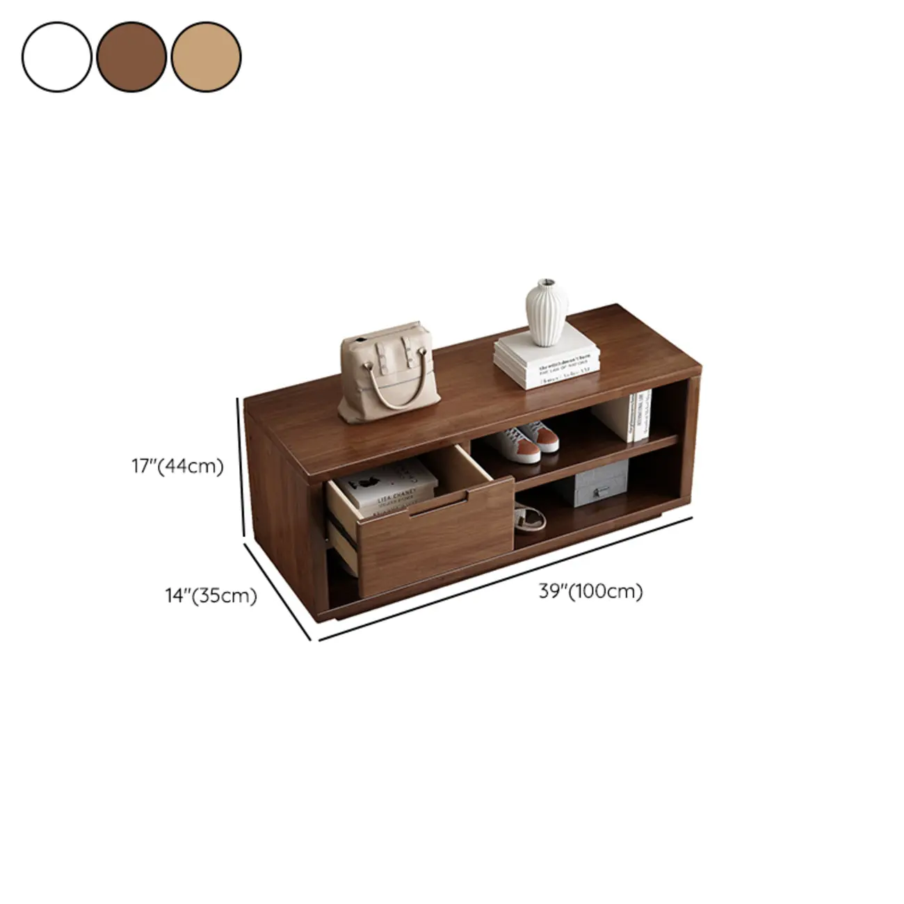 Nut-Brown Solid Wood Entryway Shoe Storage Bench Image - 13 | homeyfad