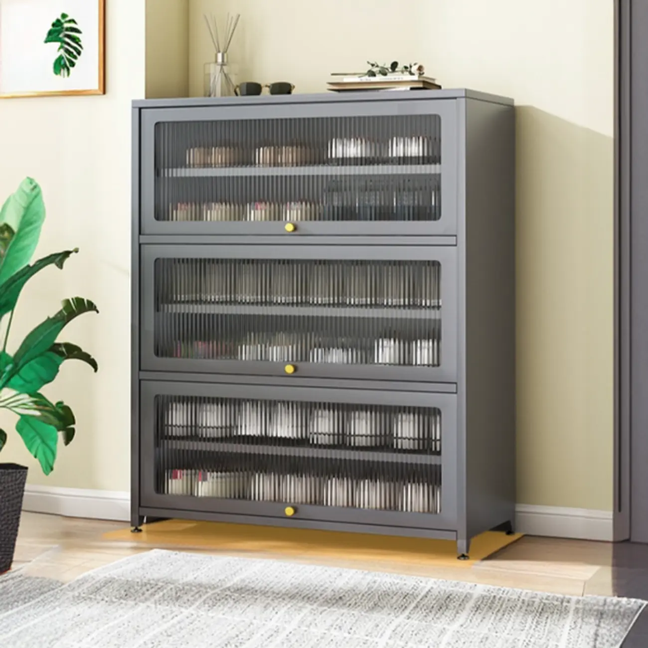 Vertical White Metal Entryway Shoe Storage with Glass Doors Image - 3 | homeyfad