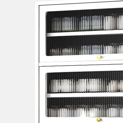 Vertical White Metal Entryway Shoe Storage with Glass Doors Image - 7