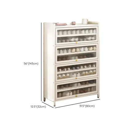 Vertical White Metal Entryway Shoe Storage with Glass Doors Image - 9