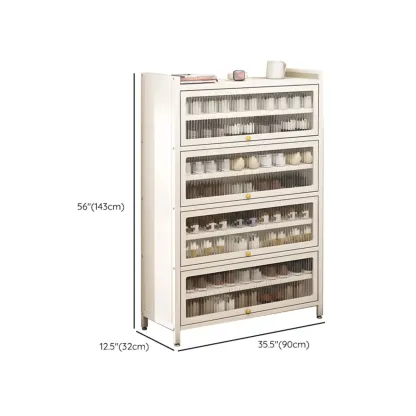 Vertical White Metal Entryway Shoe Storage with Glass Doors Image - 10
