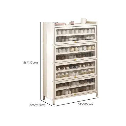 Vertical White Metal Entryway Shoe Storage with Glass Doors Image - 11