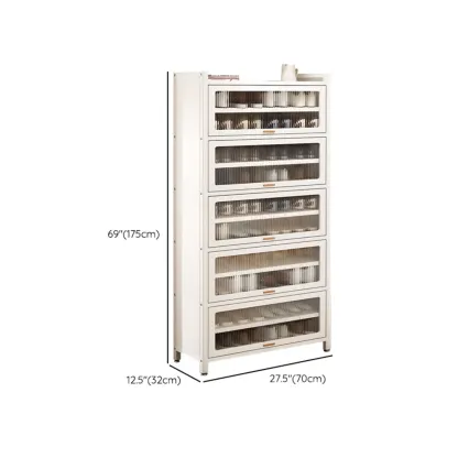Vertical White Metal Entryway Shoe Storage with Glass Doors Image - 12