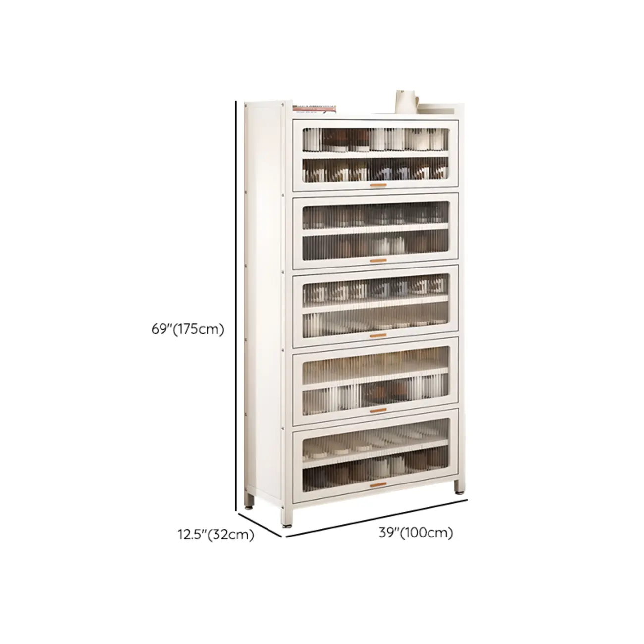 Vertical White Metal Entryway Shoe Storage with Glass Doors Image - 15 | homeyfad