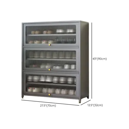 Vertical White Metal Entryway Shoe Storage with Glass Doors Image - 16