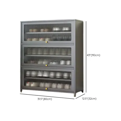 Vertical White Metal Entryway Shoe Storage with Glass Doors Image - 17