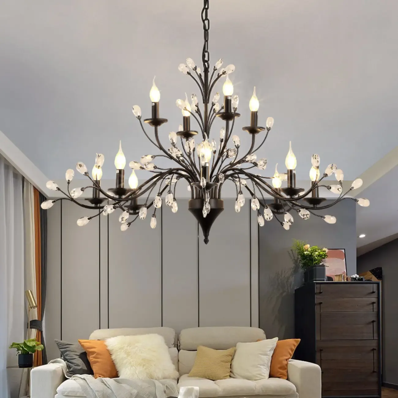 Black Crystal Branch Design Modern Crystal Chandelier Image - 1