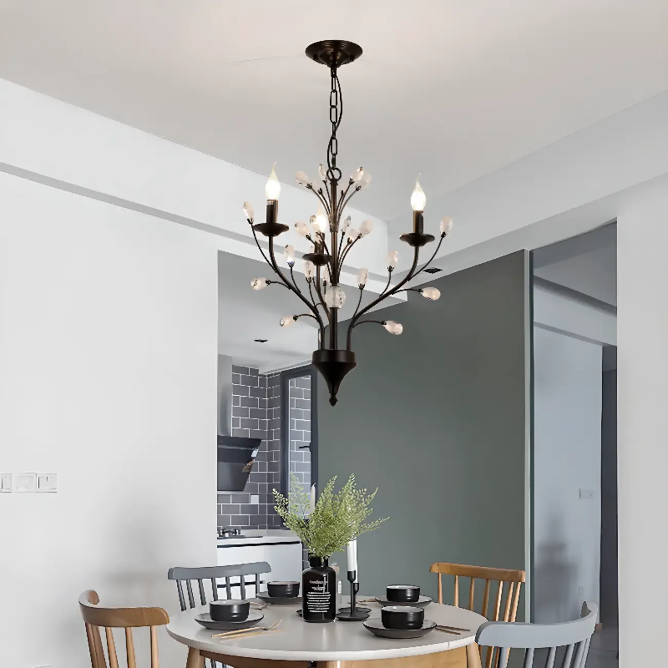 Black Crystal Branch Design Modern Crystal Chandelier Image - 3