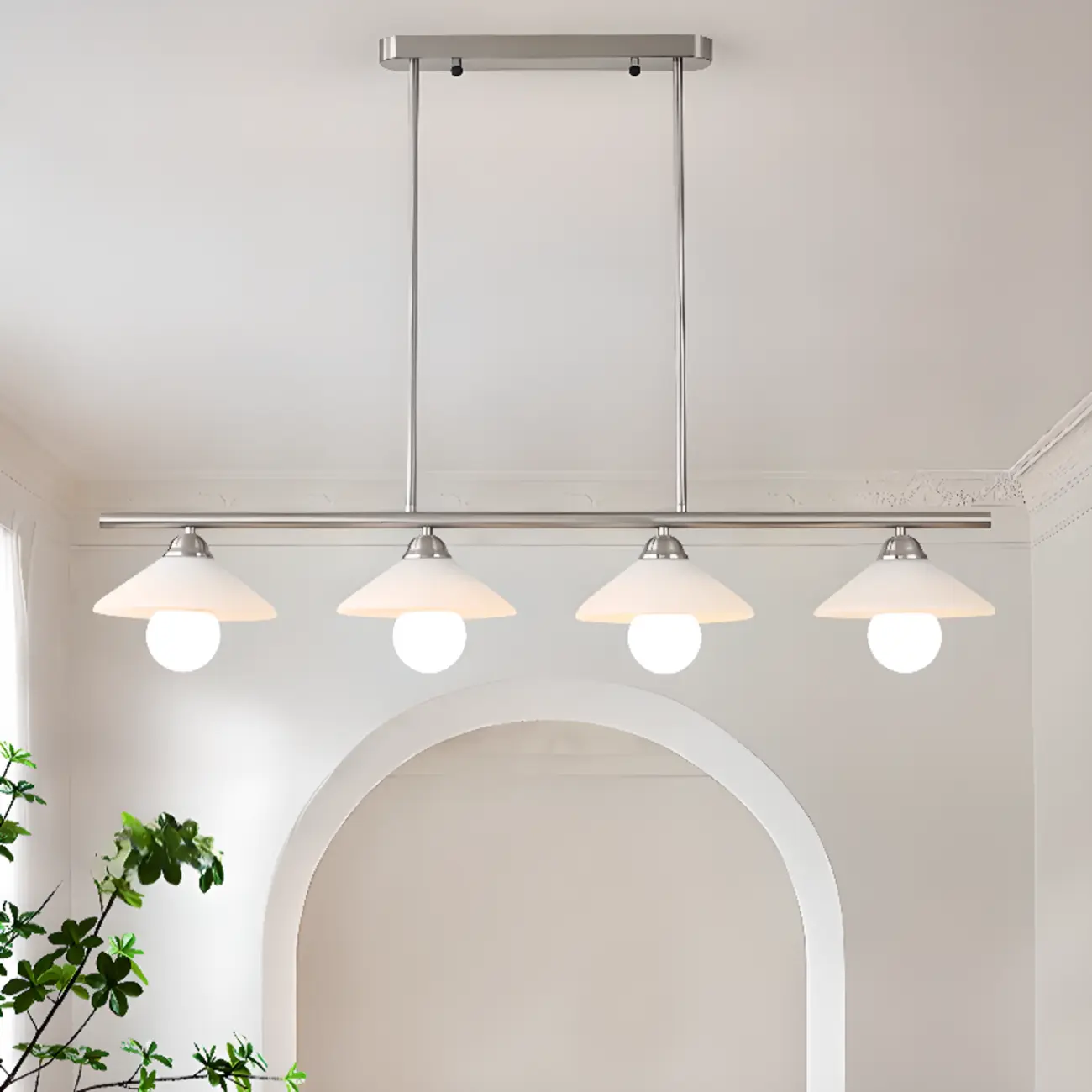 Modern Silver Cone Glass Kitchen Island Light Adjustable Length Image - 1 | homeyfad