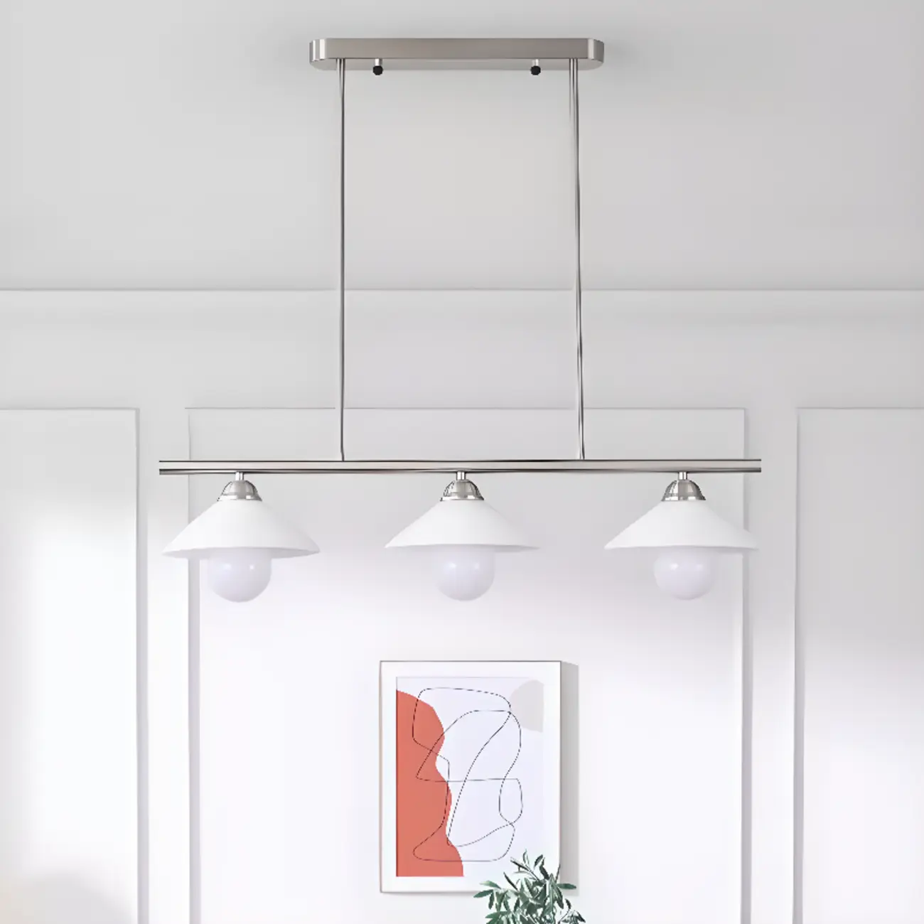Modern Silver Cone Glass Kitchen Island Light Adjustable Length Image - 2 | homeyfad
