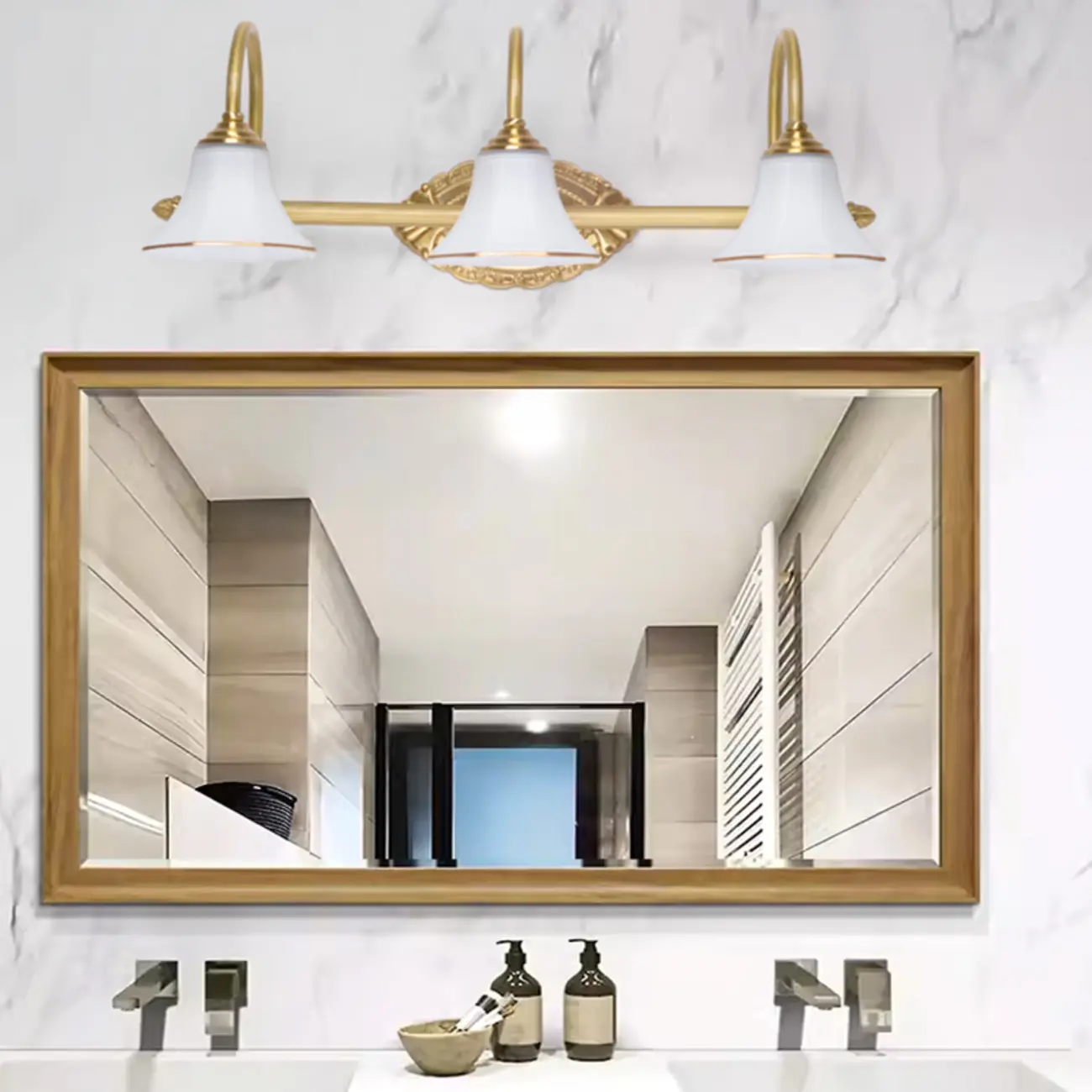 Gold Classic Vanity Lights with Glass Shade for Bathroom Image - 3 | homeyfad