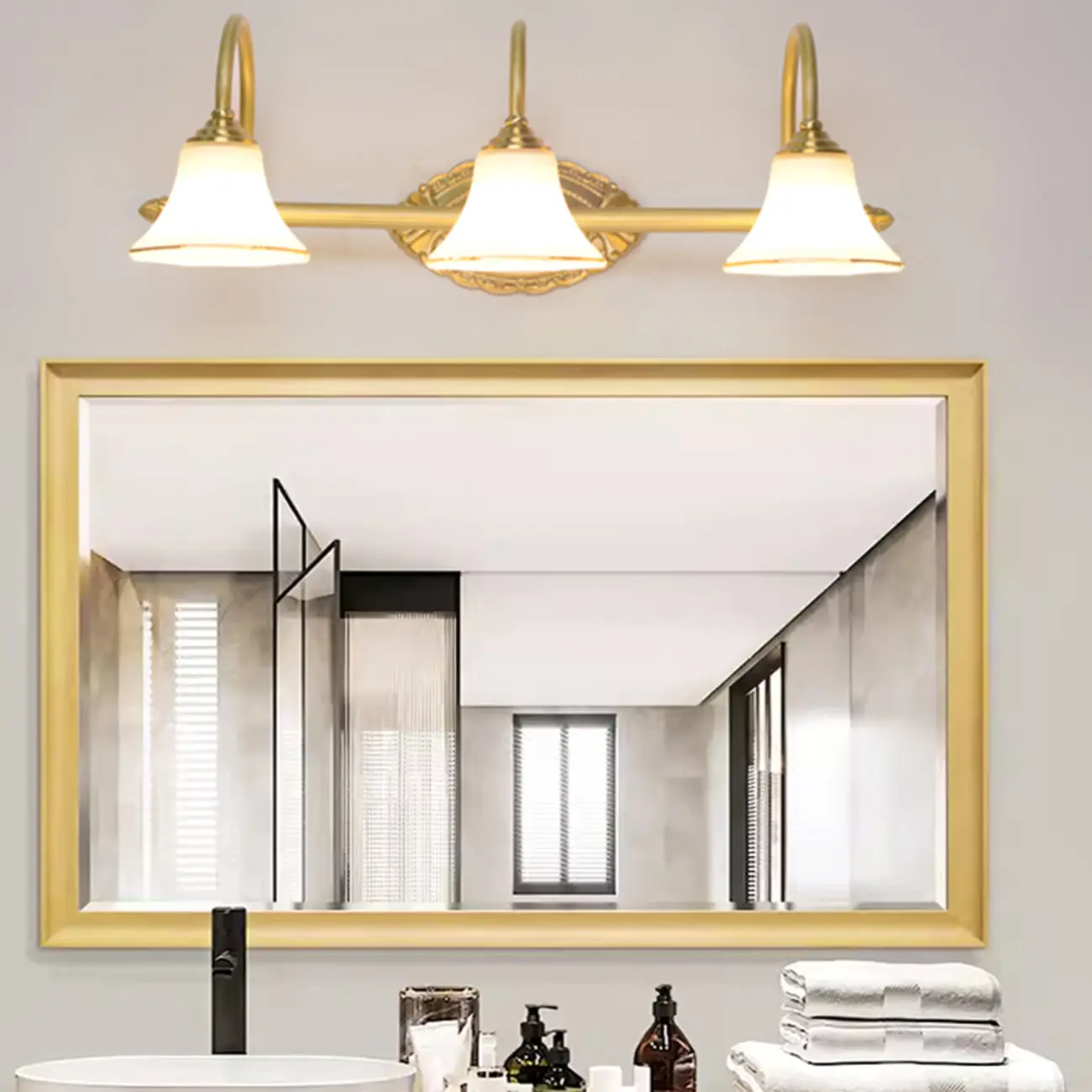 Gold Classic Vanity Lights with Glass Shade for Bathroom Image - 2 | homeyfad