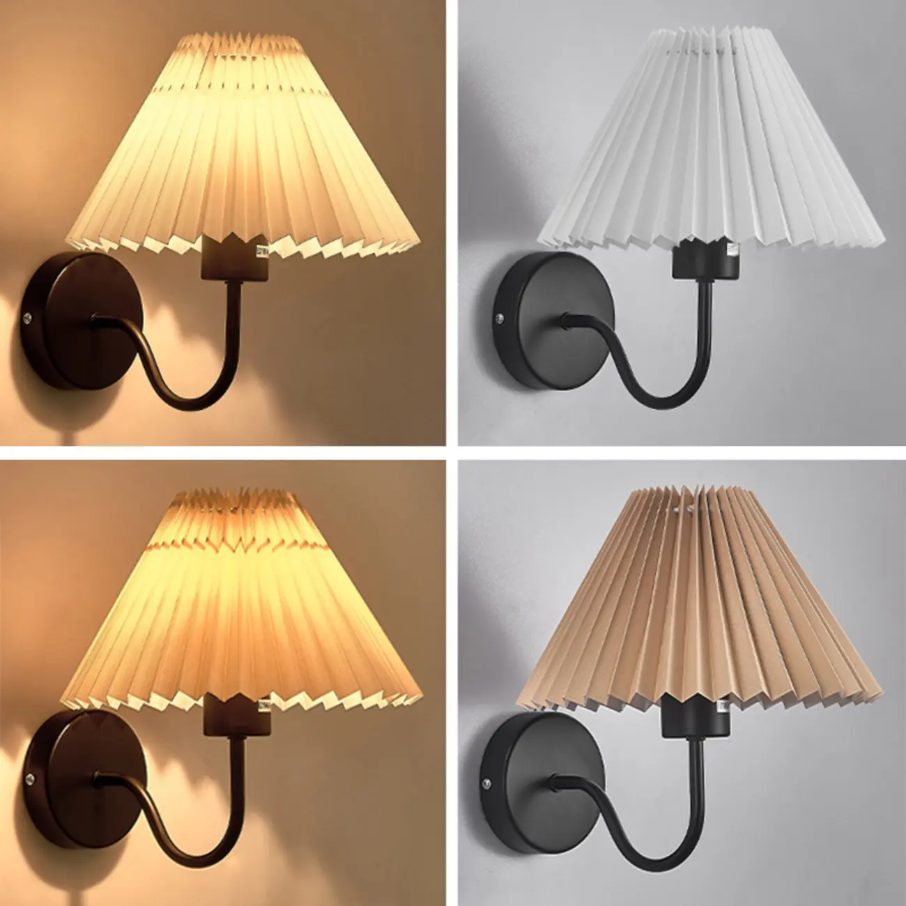 Indoor Elegant Cone Fabric Pleated Shade Wall Light Image - 12 | homeyfad