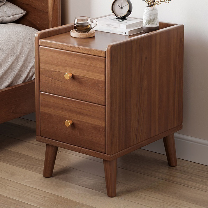 Natural Wood Scandinavian 2-Drawers Narrow Nightstand | HomeyFad
