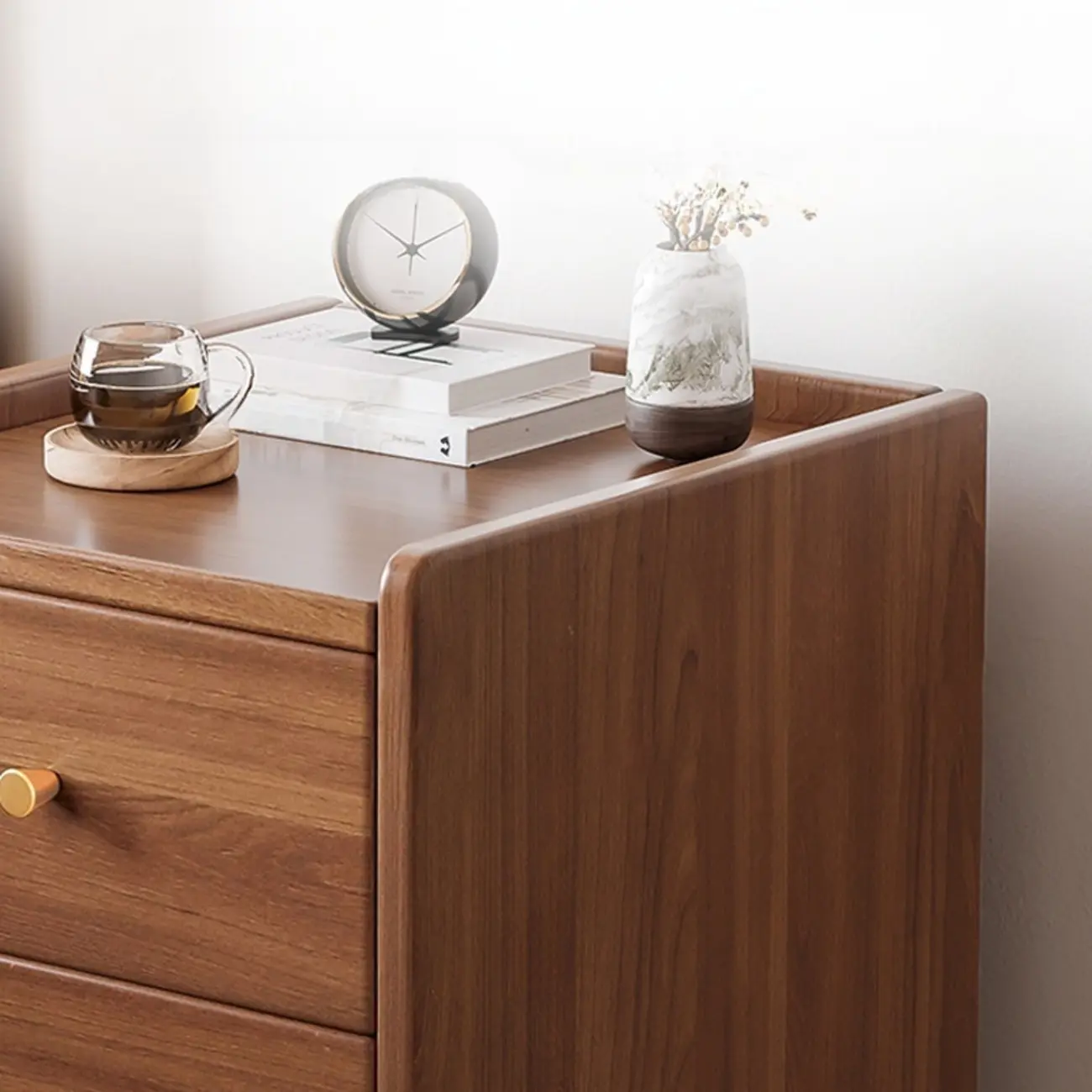 Natural Wood Scandinavian Bedside Table Two-Drawers Nightstand Image - 13 | homeyfad