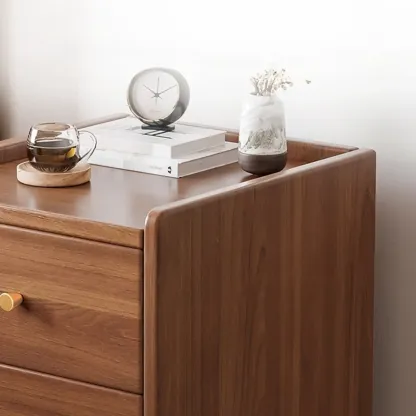 Natural Wood Scandinavian Bedside Table Two-Drawers Nightstand Image - 13
