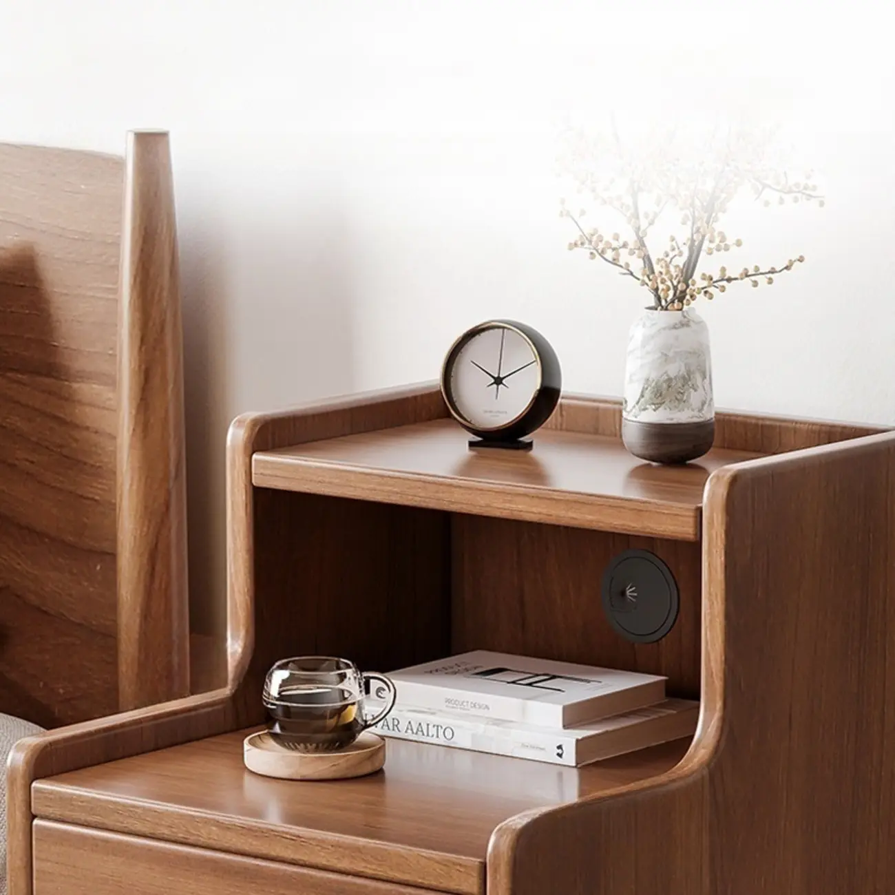 Natural Wood Scandinavian Bedside Table Two-Drawers Nightstand Image - 14 | homeyfad