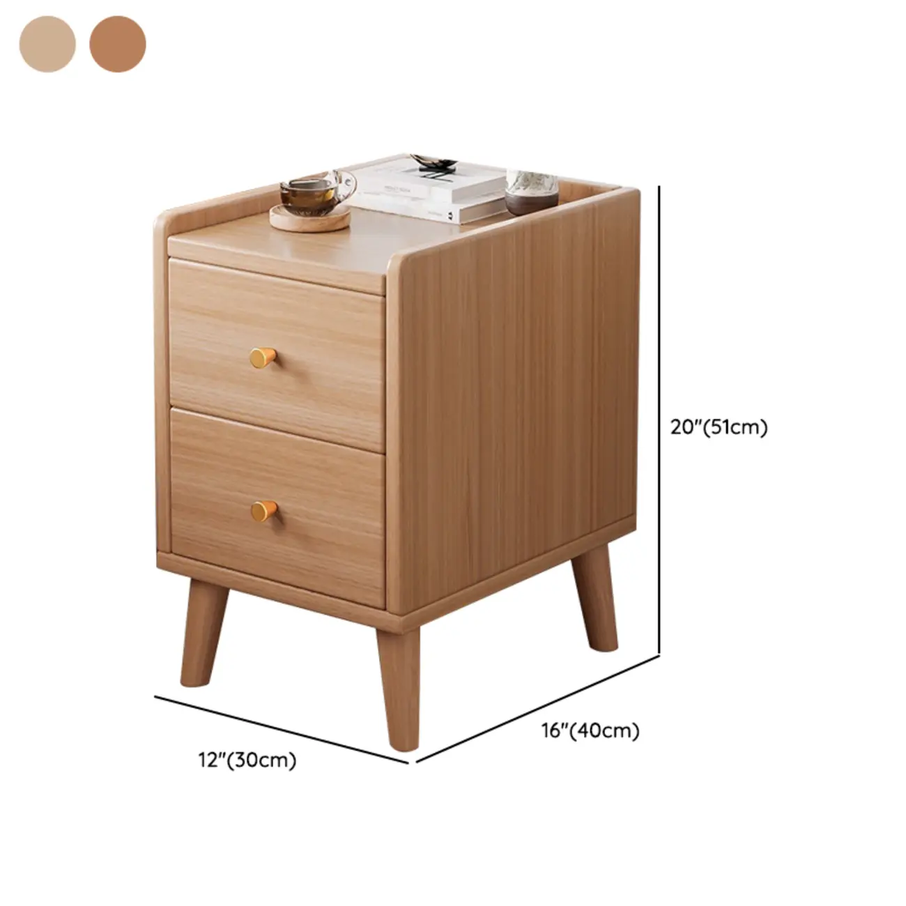 Natural Wood Scandinavian Bedside Table Two-Drawers Nightstand #size | homeyfad