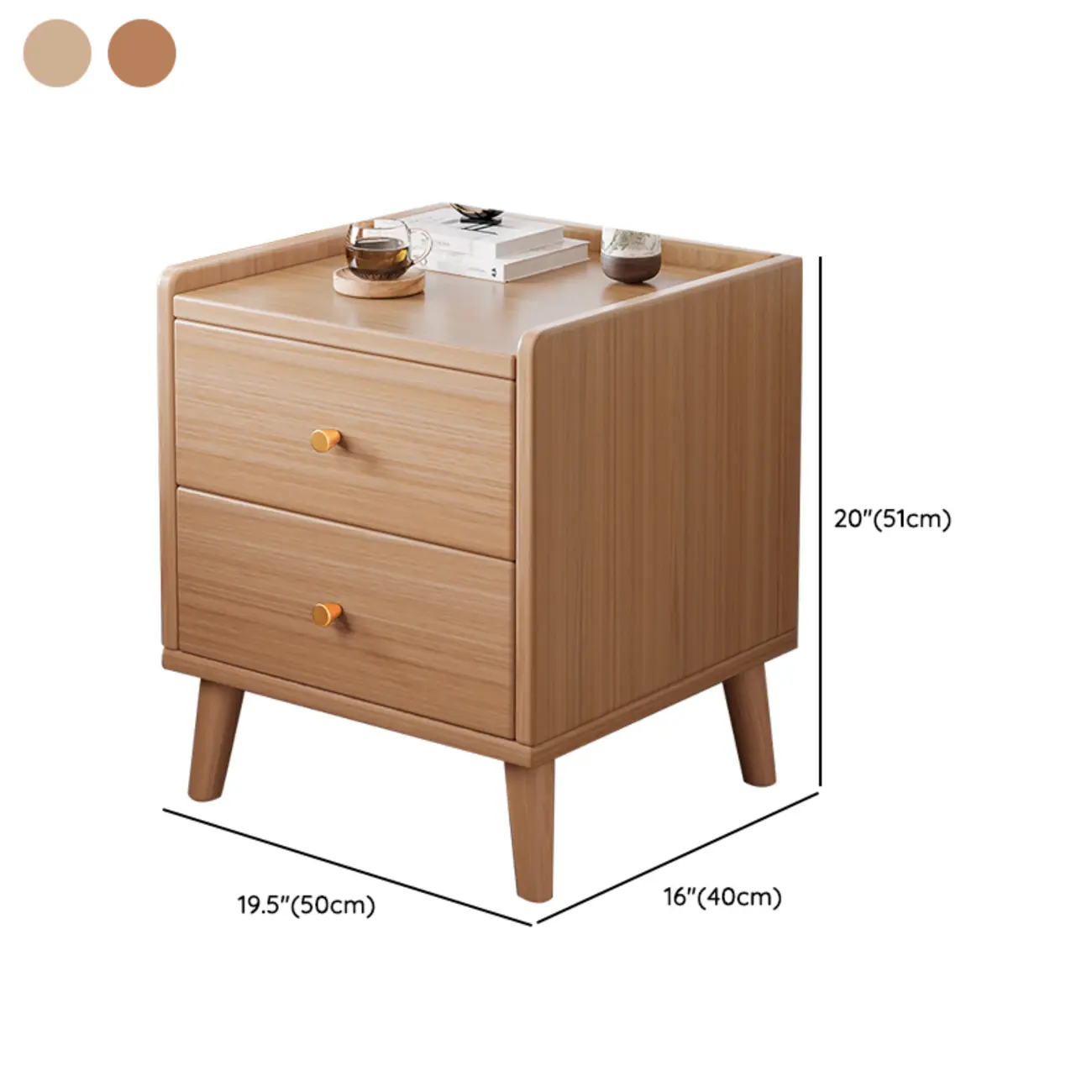 Natural Wood Scandinavian Bedside Table Two-Drawers Nightstand Image - 17 | homeyfad