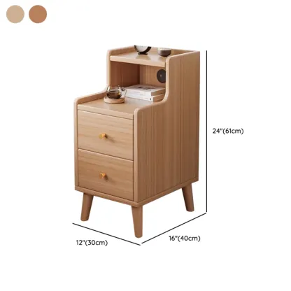 Natural Wood Scandinavian Bedside Table Two-Drawers Nightstand Image - 18