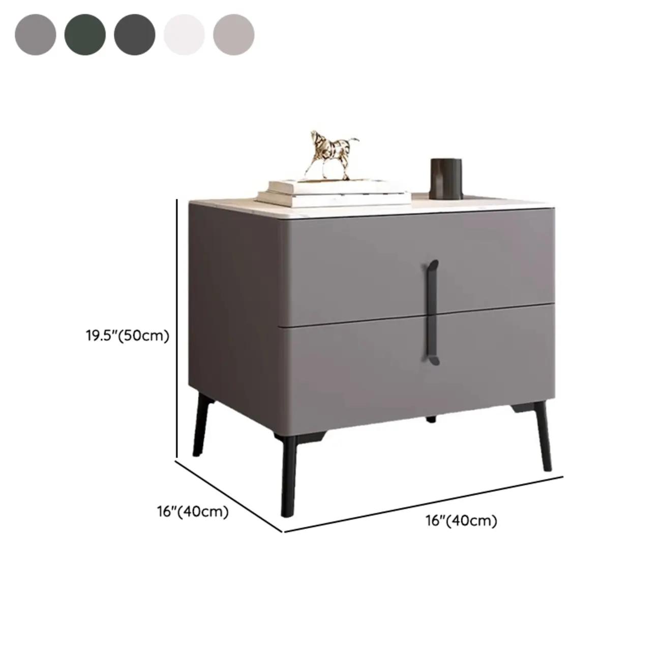 Modern Grey Wood Stone Top 2-Drawer Nightstand #size