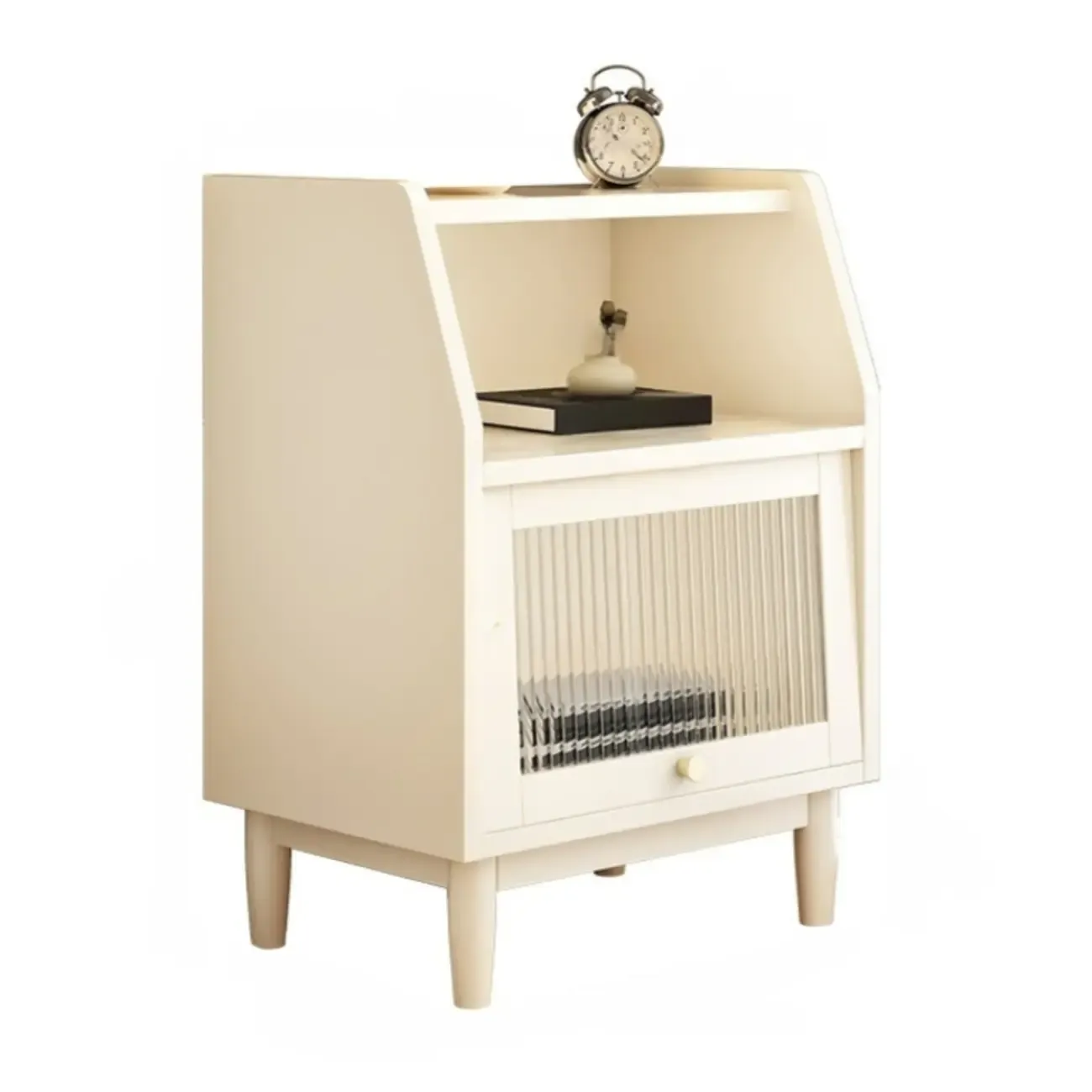 Scandinavian Natural Finish Flip-up Solid Wood Nightstand Image - 6