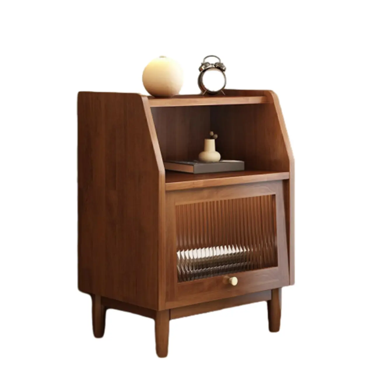 Scandinavian Natural Finish Flip-up Solid Wood Nightstand Image - 3 | homeyfad