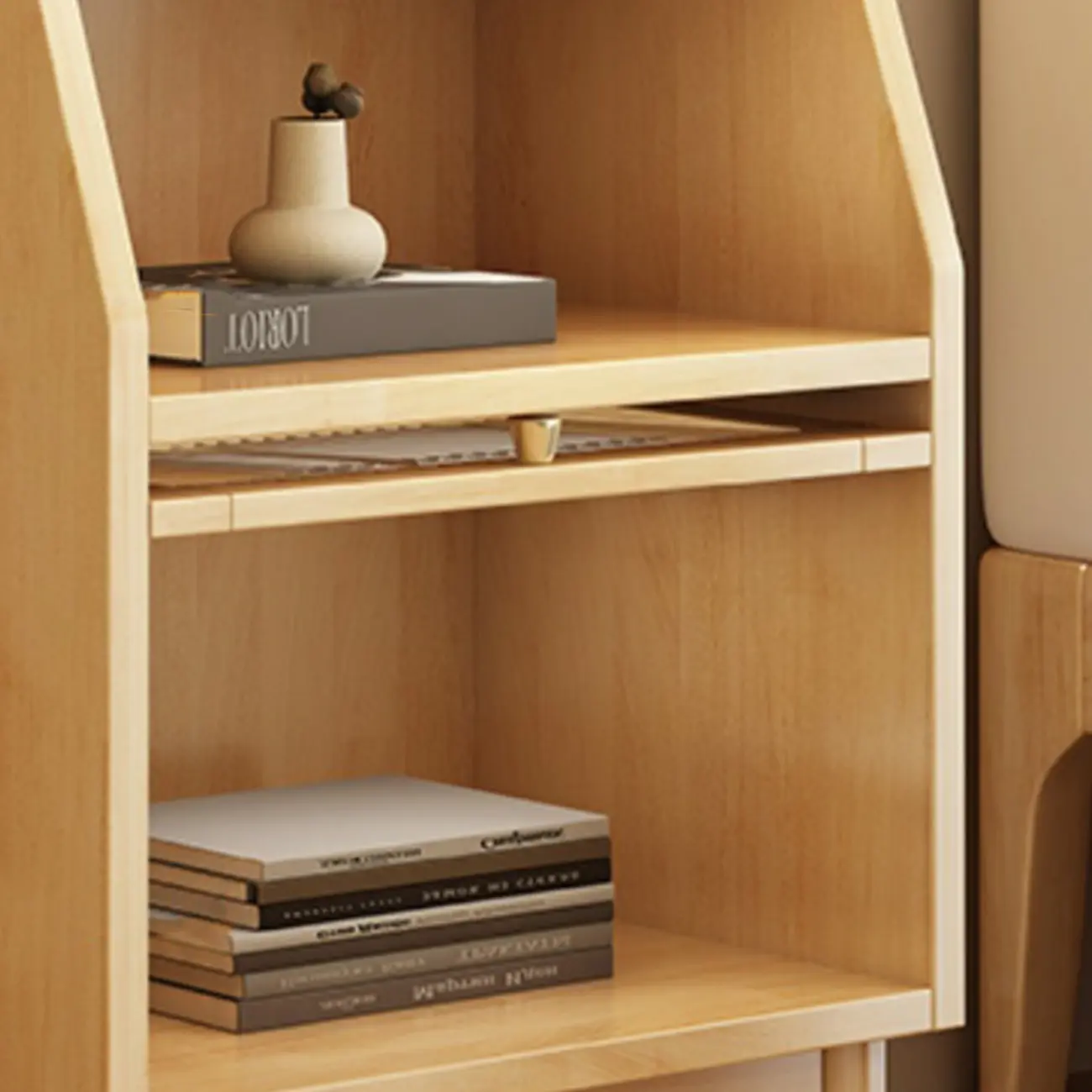 Scandinavian Natural Finish Flip-up Solid Wood Nightstand Image - 5 | homeyfad