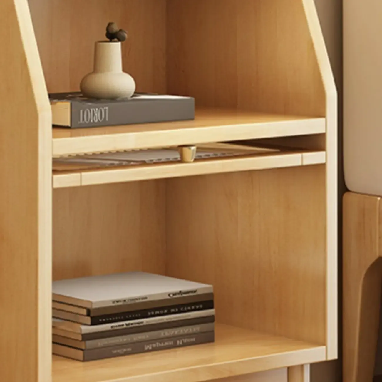 Scandinavian Natural Finish Flip-up Solid Wood Nightstand Image - 5