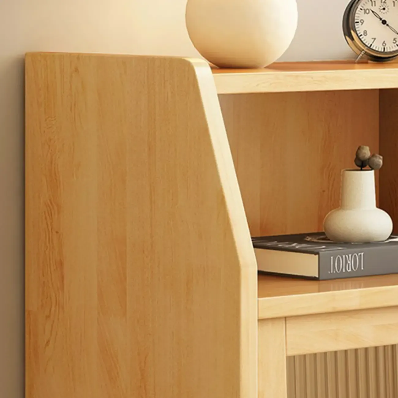 Scandinavian Natural Finish Flip-up Solid Wood Nightstand Image - 12