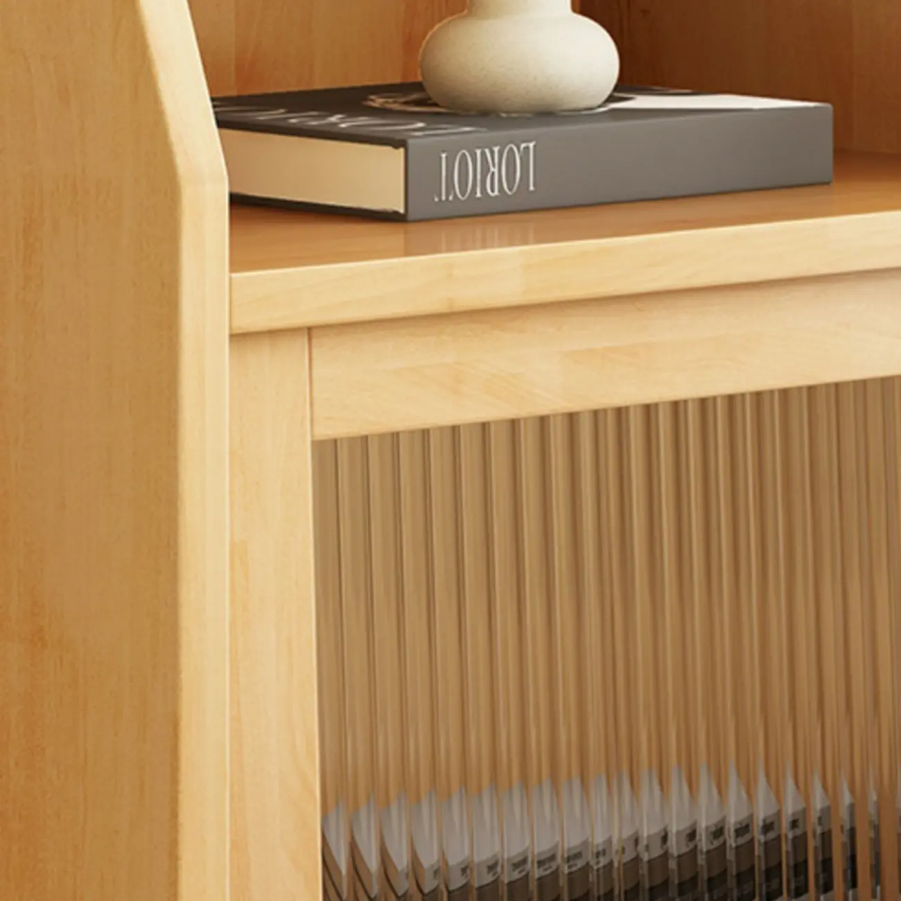 Scandinavian Natural Finish Flip-up Solid Wood Nightstand Image - 13 | homeyfad